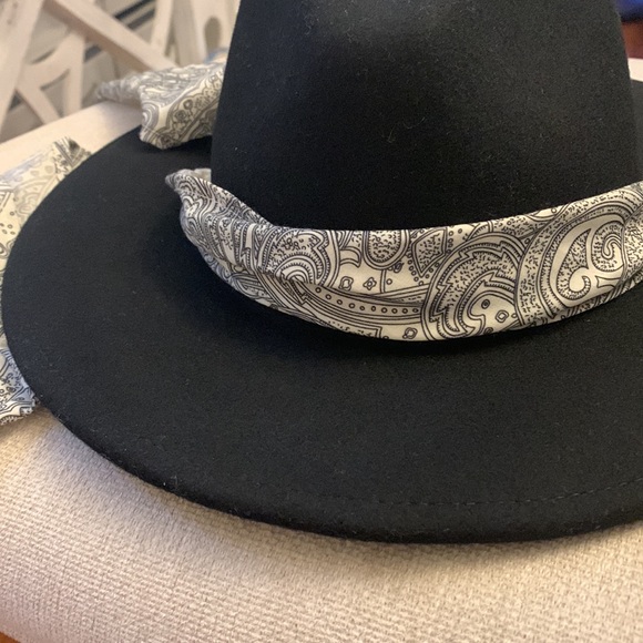 Anthropologie Jones black  scarf trimmed rancher  hat new with tags  one size - Picture 6 of 8